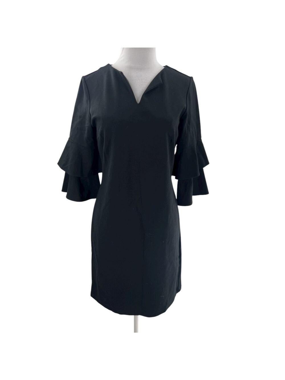 J. McLaughlin Letty Dress Black Tiered Bell Sleeve Bainbridge Cloth‎ sz S
